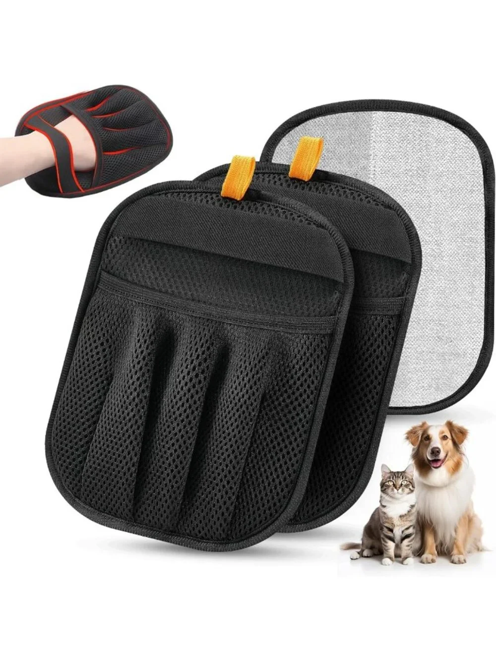 Pet Hair Removal Gloves for Cats & Dogs - Reusable Electrostatic Tool, 2 Pack